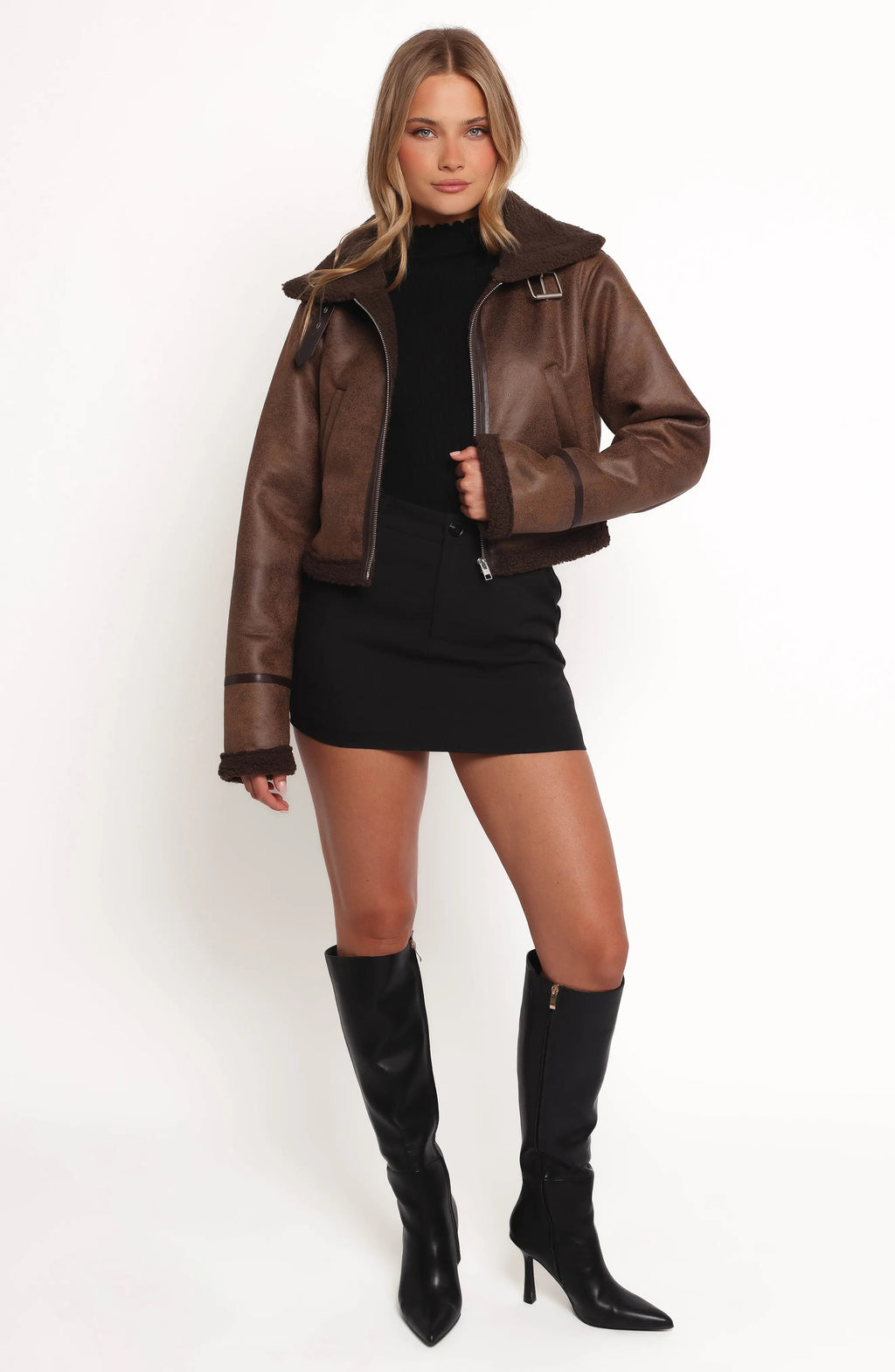 Women's Brown Omi Faux Shearling Leather Jacket