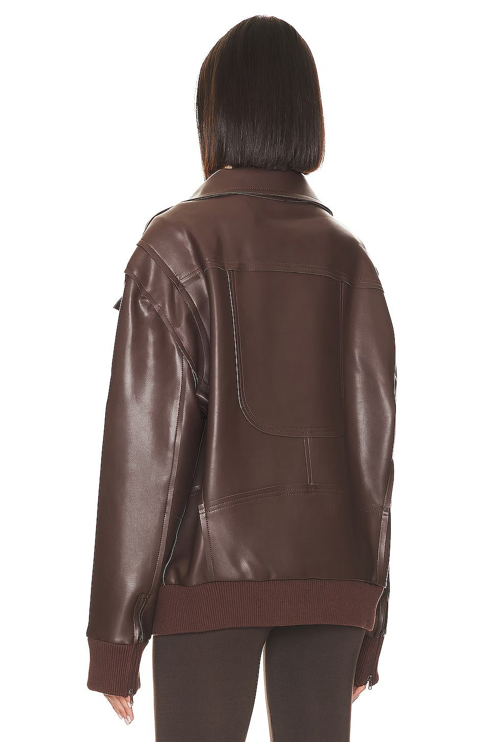 Women's Brown Oversized Faux Leather Bomber Jacket