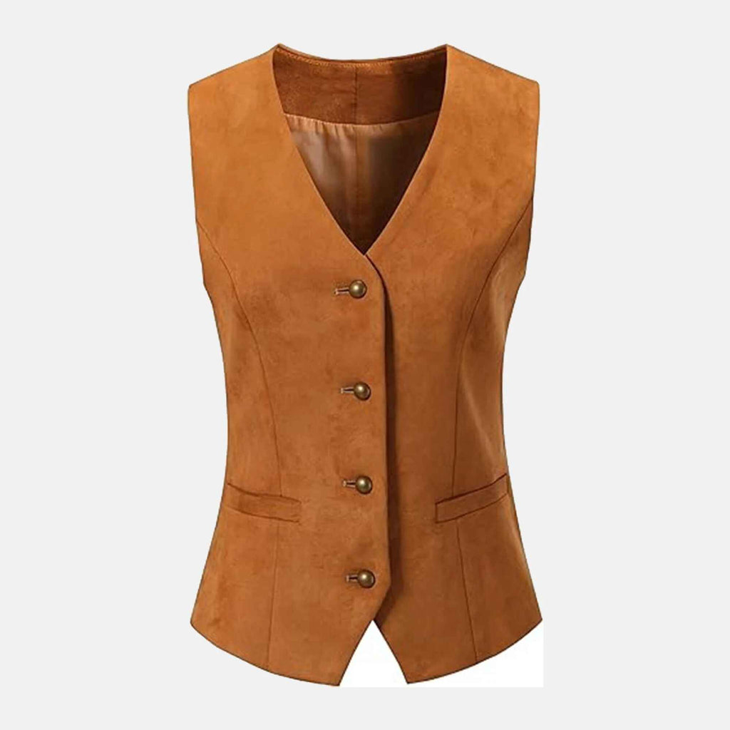 Women's Brown Shadow Streak Suede Leather Vests