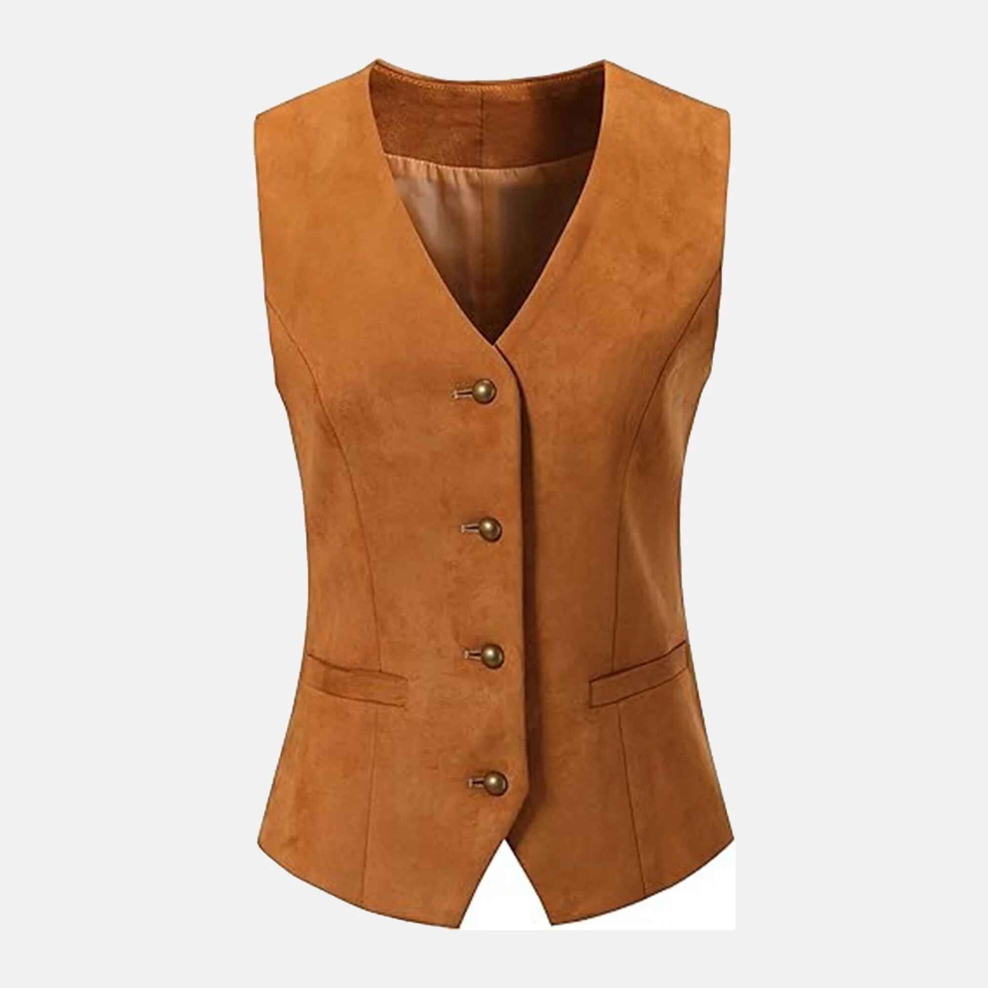Women's Brown Shadow Streak Suede Leather Vests