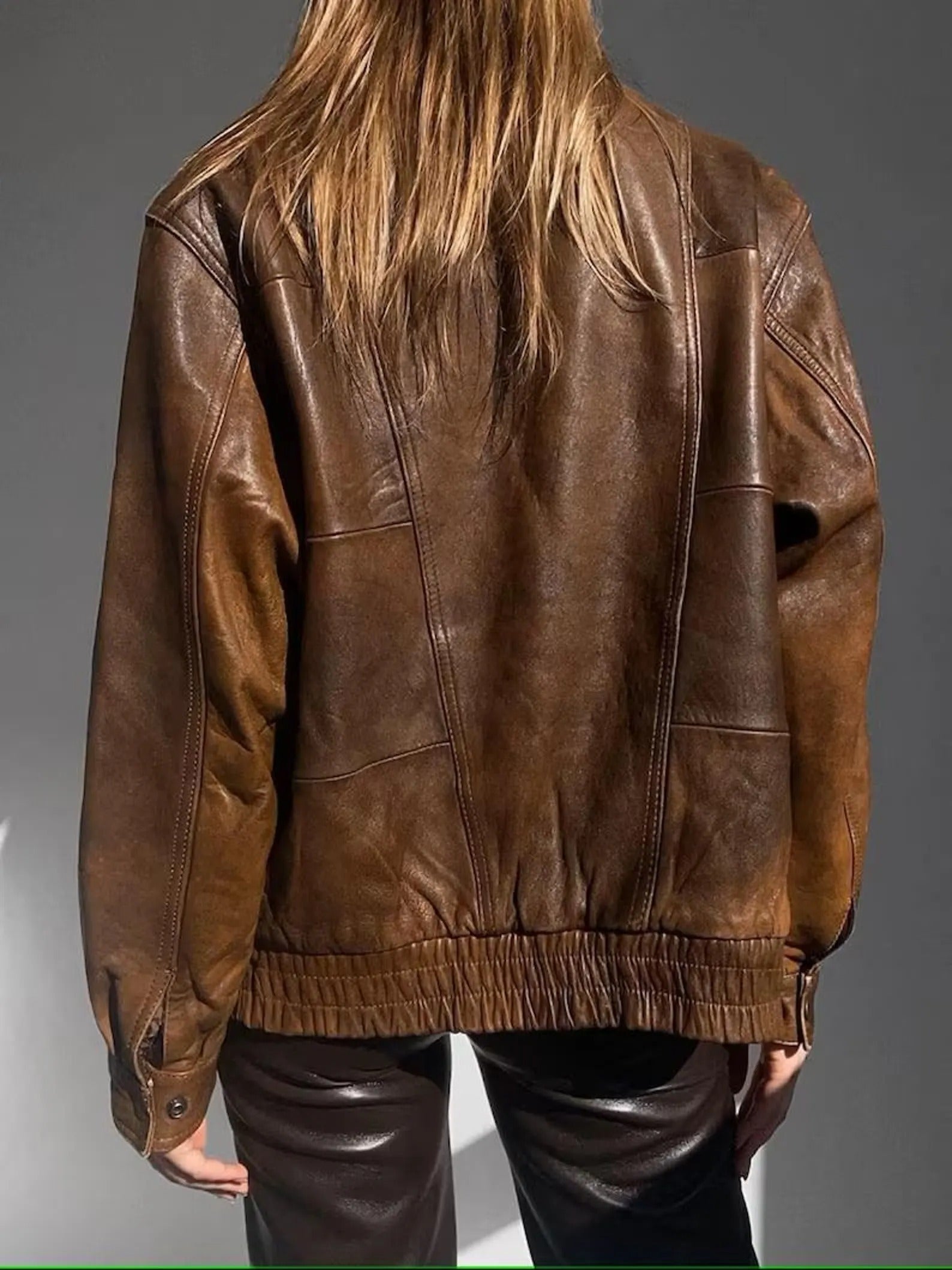 Women's Brown Vintage Straight Oversized Lambskin Leather Jacket