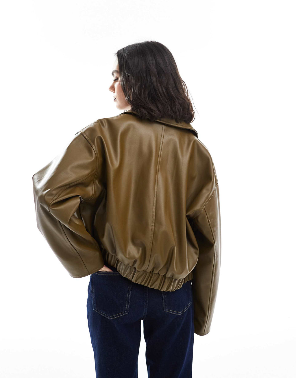 Women's Button Through Collar Simple Leather Jacket
