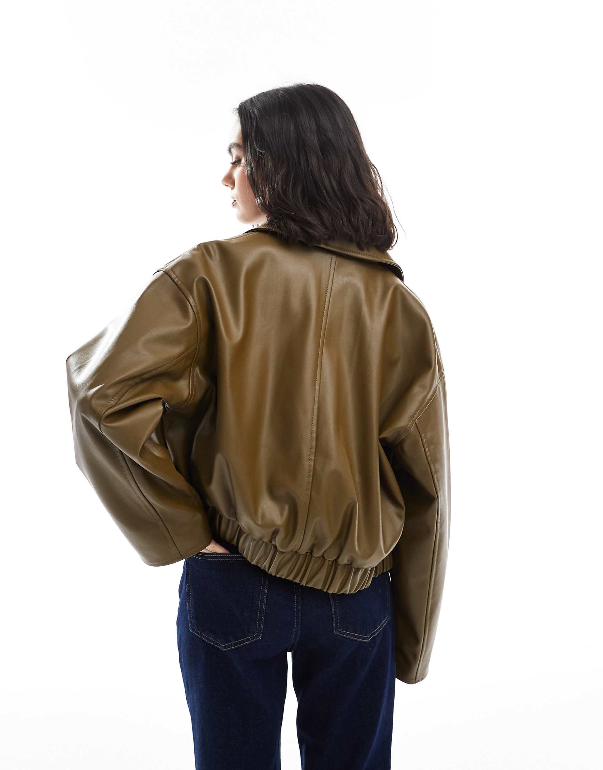 Women's Button Through Collar Simple Leather Jacket