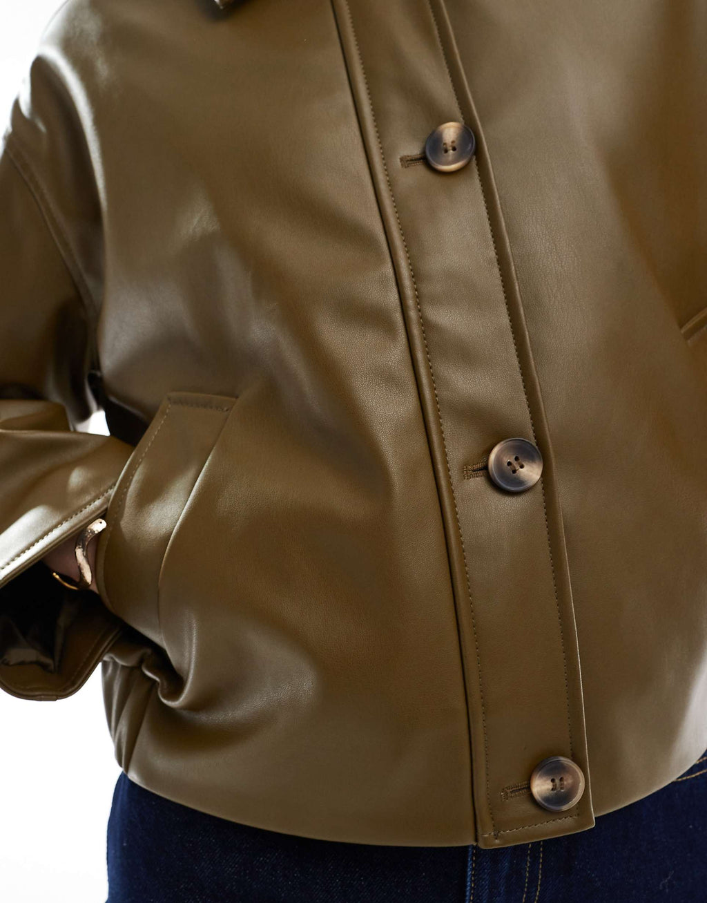 Women's Button Through Collar Simple Leather Jacket