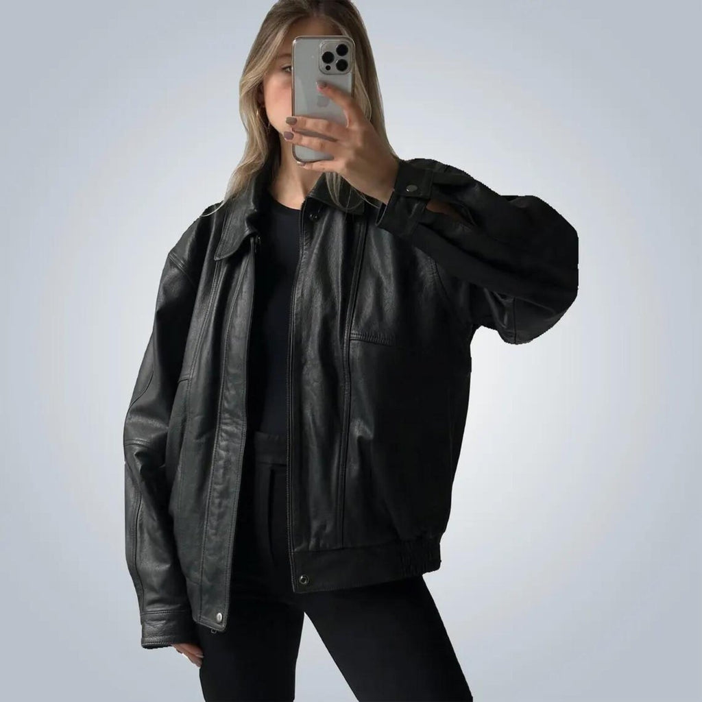 Women's Casual Sheepskin Oversized Leather Jacket