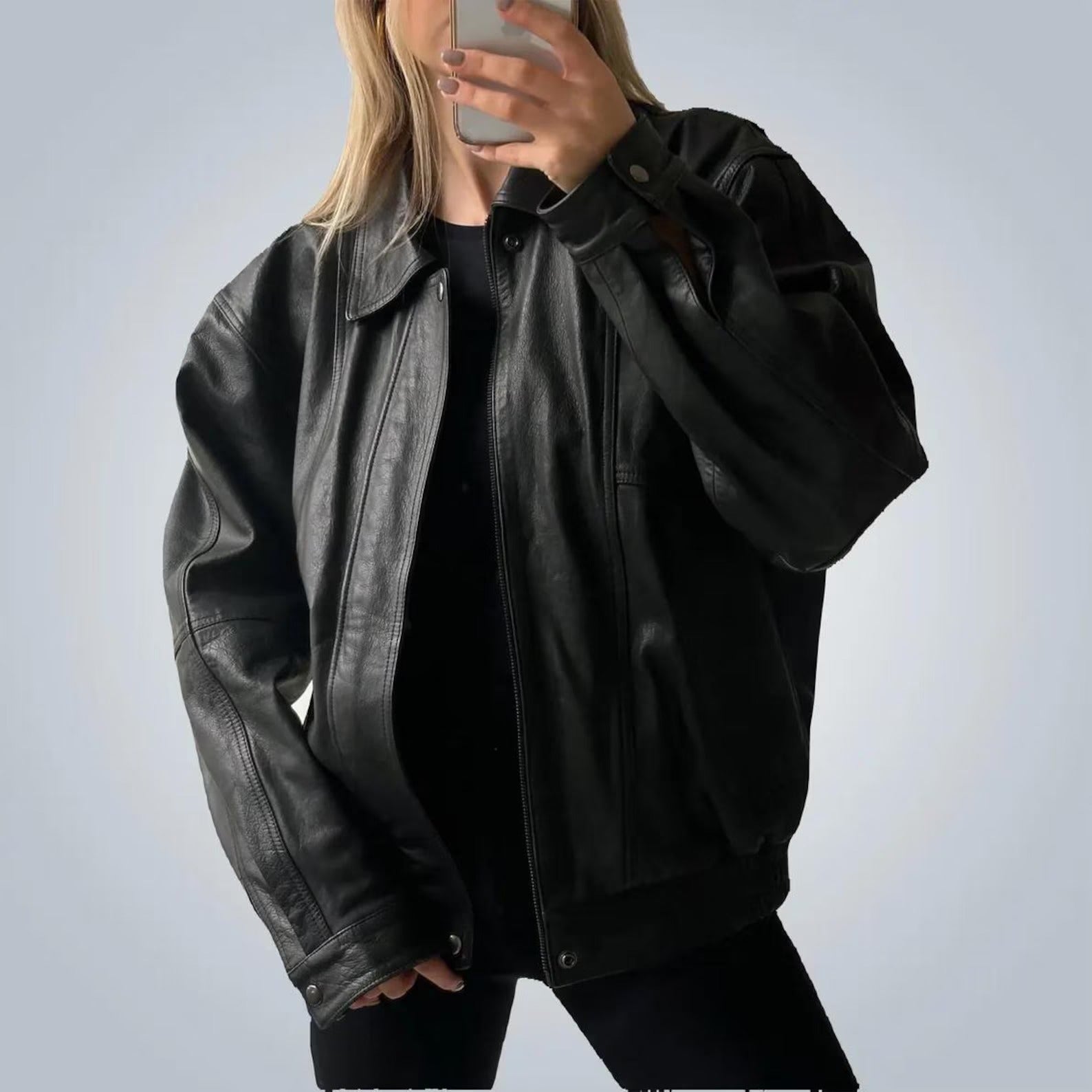 Women's Casual Sheepskin Oversized Leather Jacket