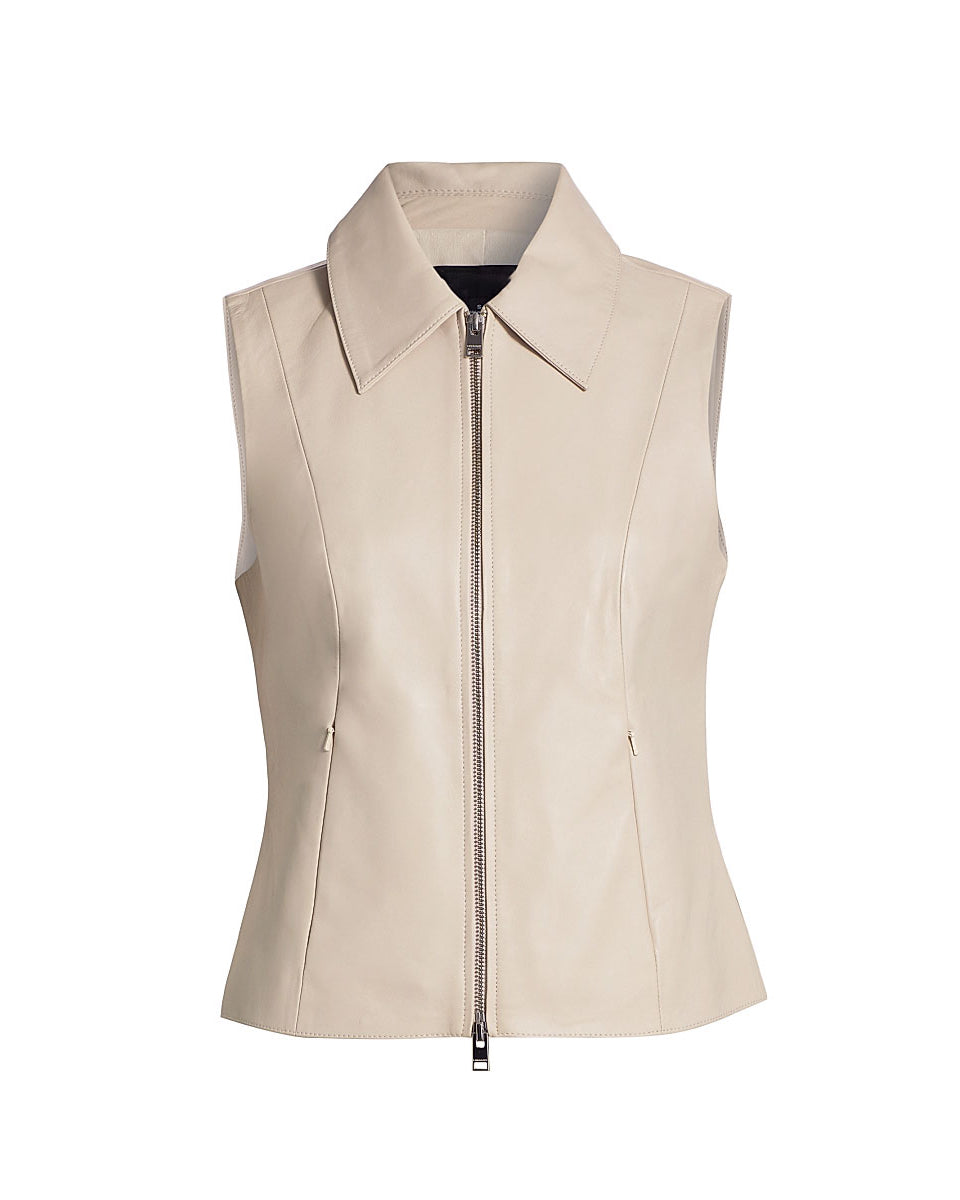 Women's Charlie Leather Vest - Cream