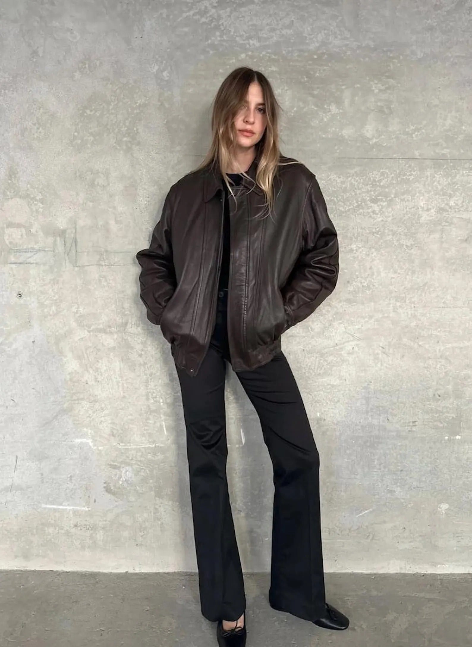 Women's Classic Retro Black Adjustable Fit Oversized Genuine Leather Jacket