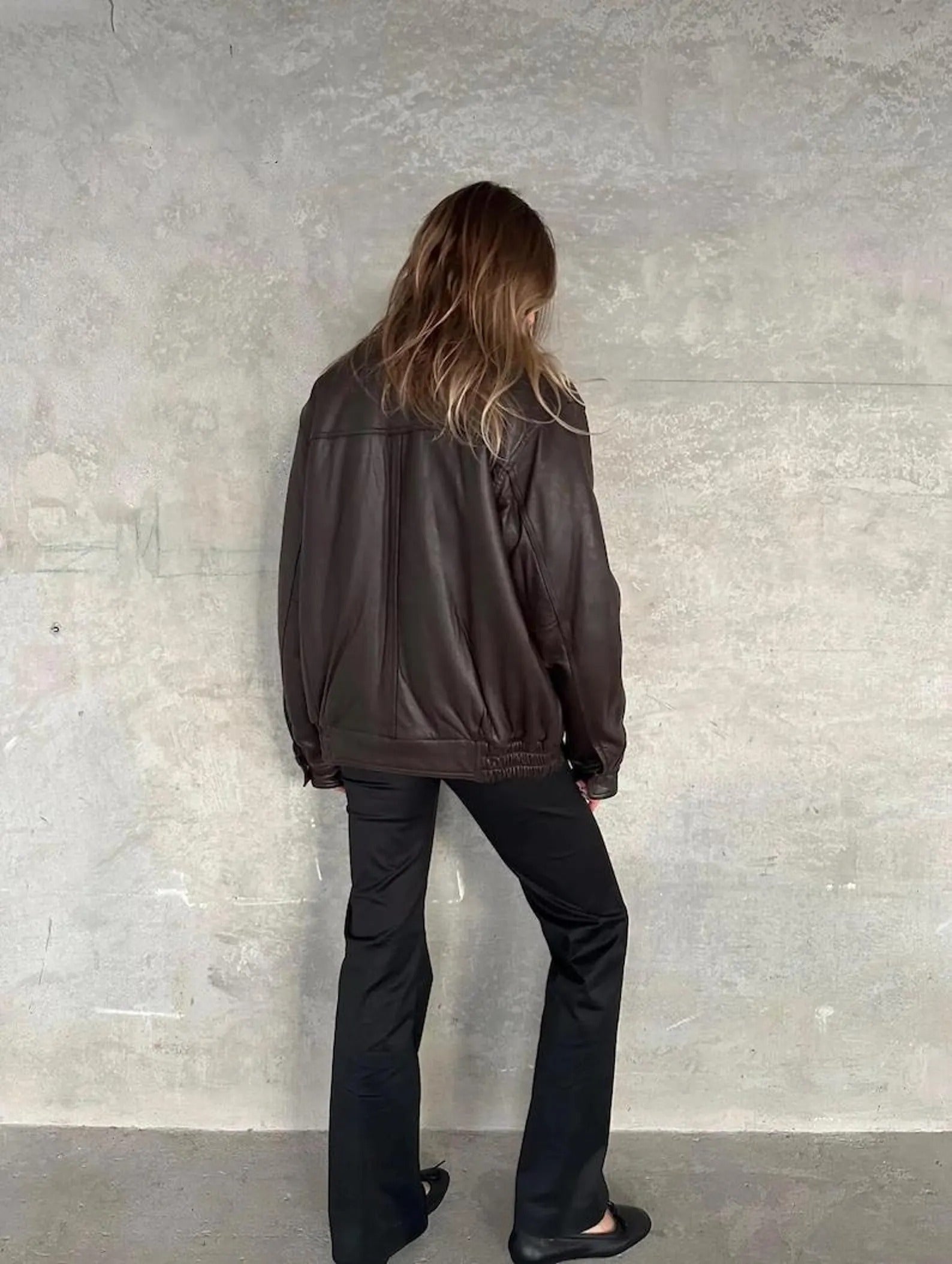 Women's Classic Retro Black Adjustable Fit Oversized Genuine Leather Jacket