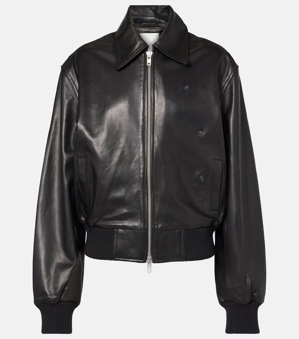 Women's Collar Style Aviator Bomber Leather Jacket