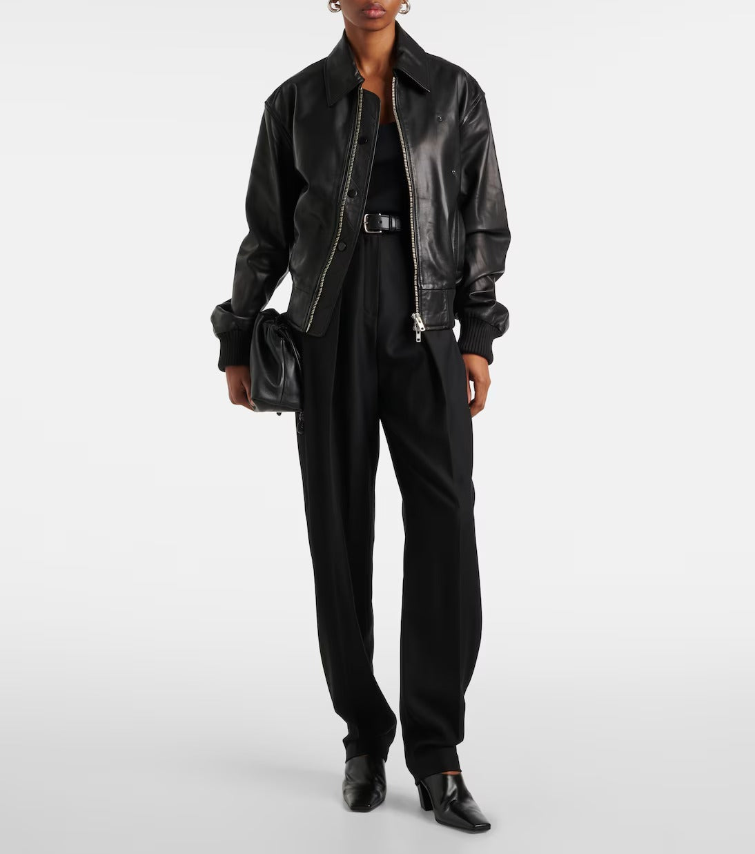 Women's Collar Style Aviator Bomber Leather Jacket