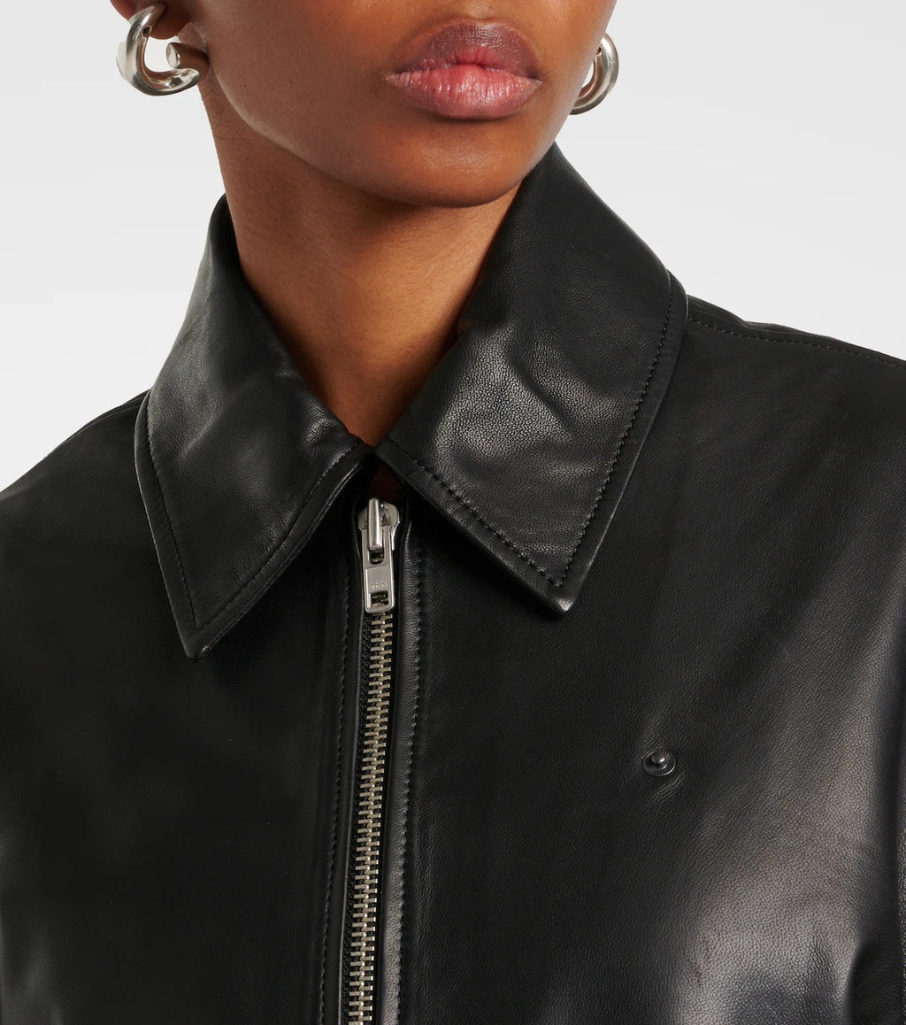 Women's Collar Style Aviator Bomber Leather Jacket