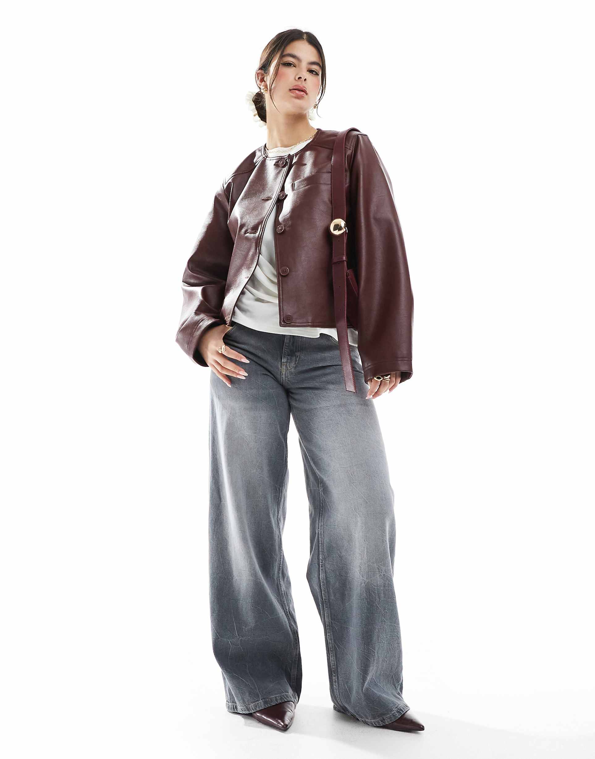 Women's Collarless Black Leather Jacket