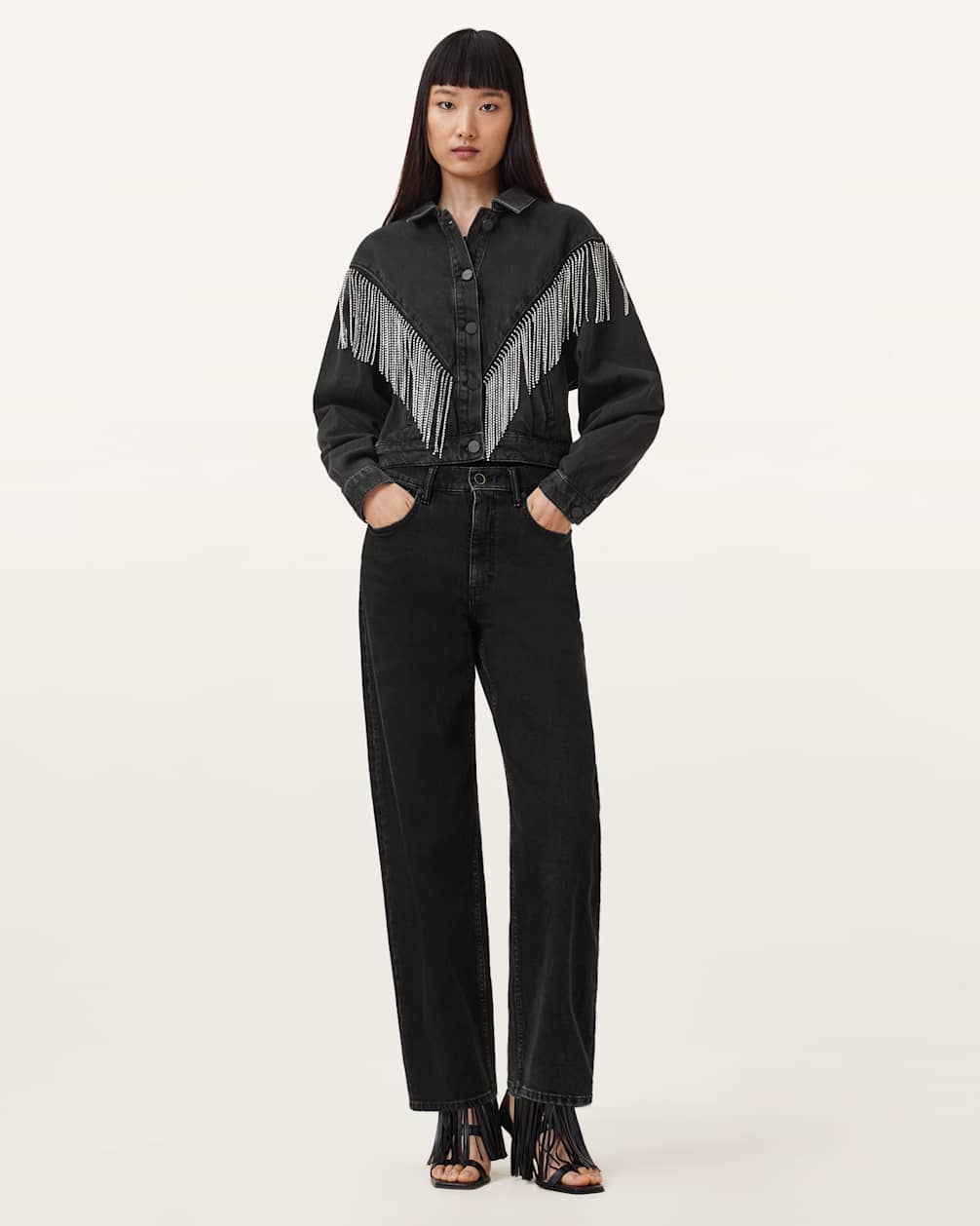 Women's Cotton Embellished Fringe Denim Jacket