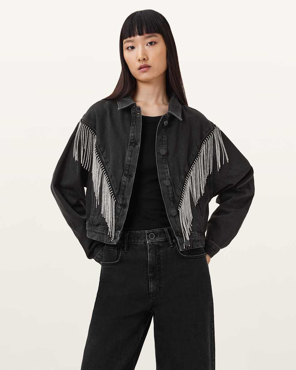 Women's Cotton Embellished Fringe Denim Jacket