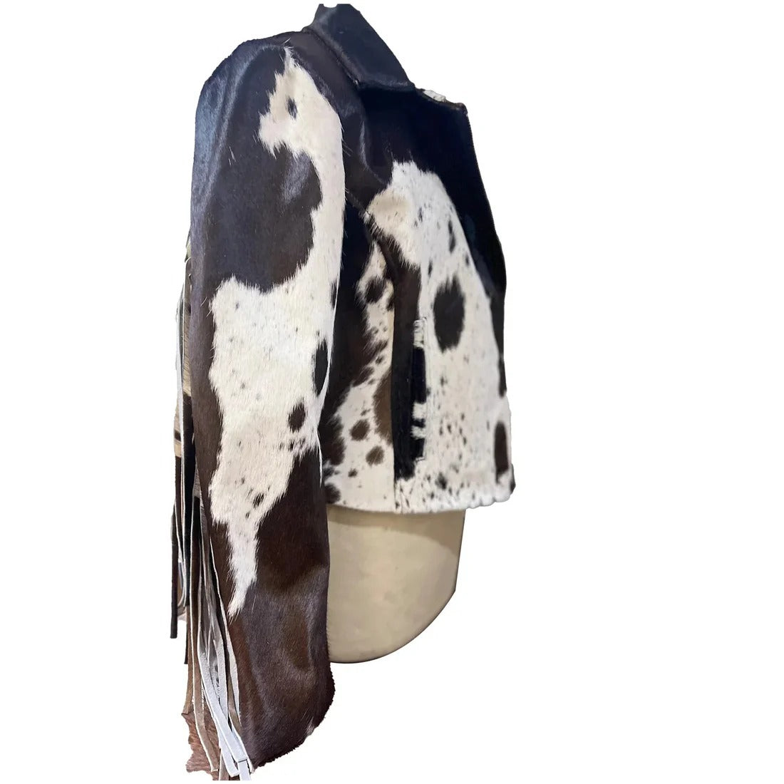 Women's Cowhide Leather Jacket Black and White