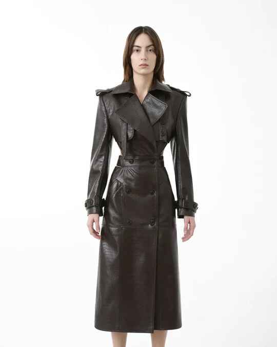 Women's Crocodile Leather Open Back Leather Trench Coat