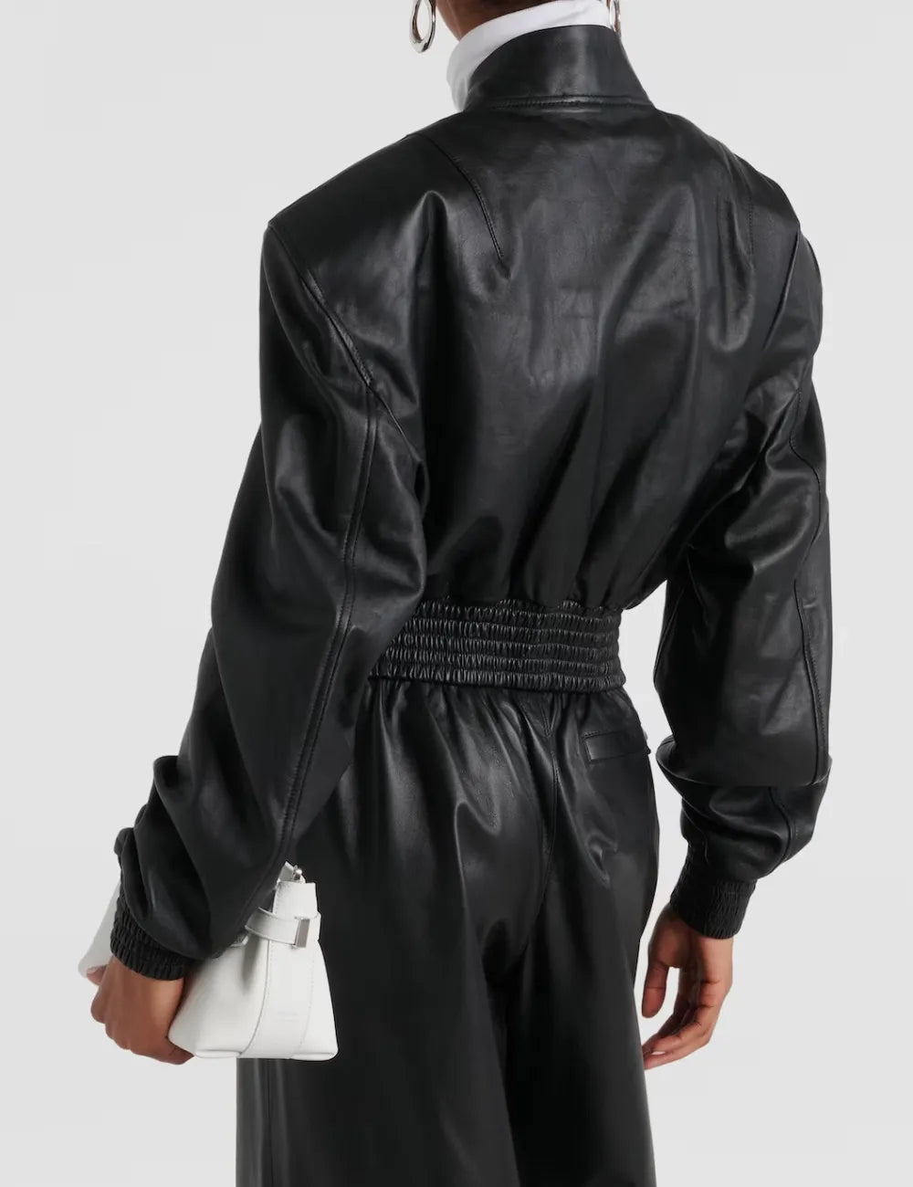 Women's Cropped Aviator Bomber Leather Jacket