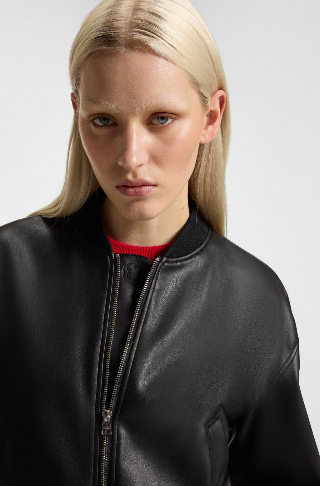 Women's Cropped Bomber Jacket in Faux Leather