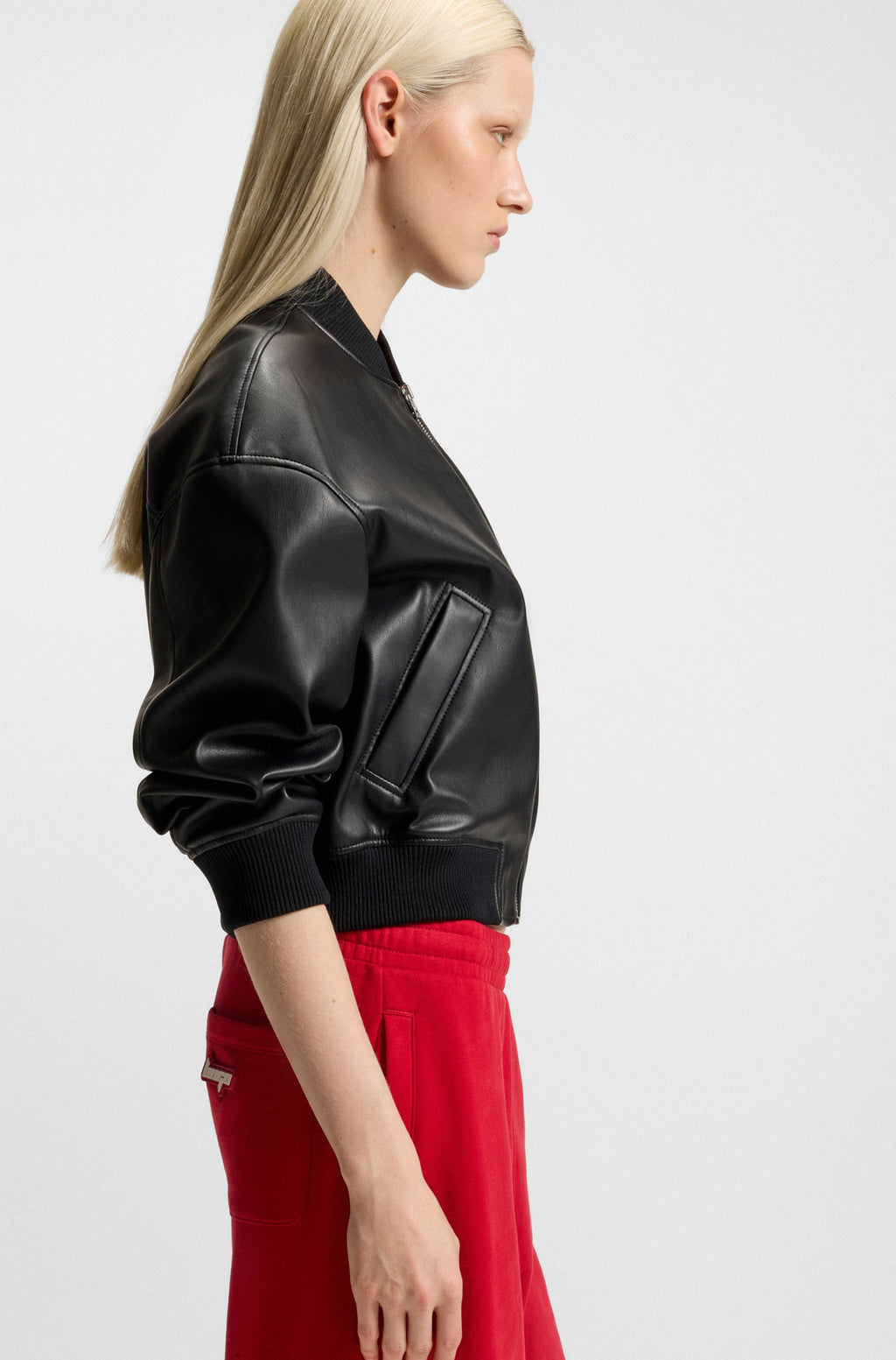 Women's Cropped Bomber Jacket in Faux Leather