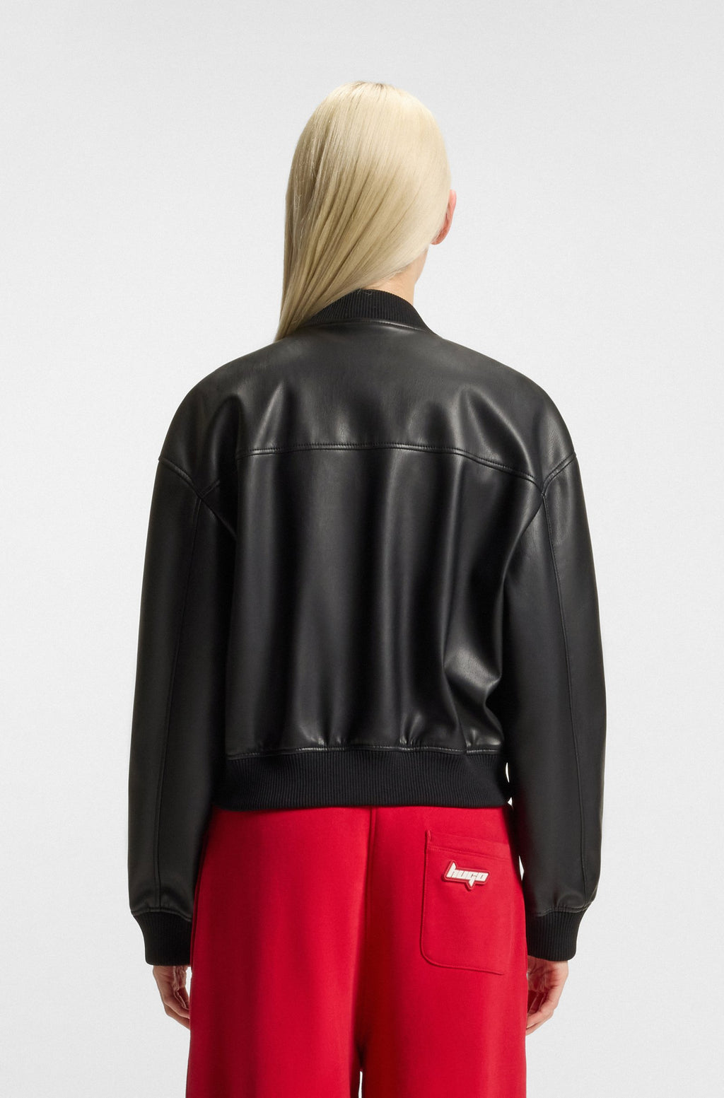 Women's Cropped Bomber Jacket in Faux Leather