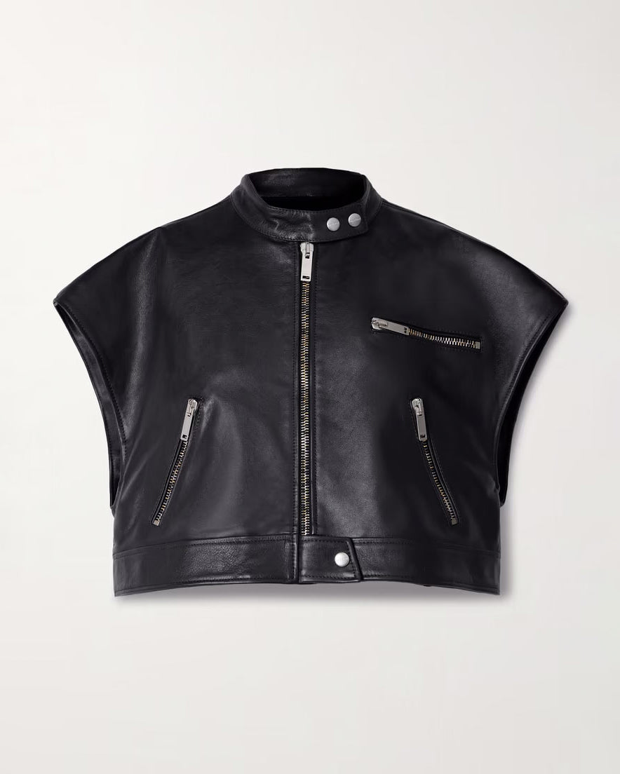 Women's Cropped Leather Vest