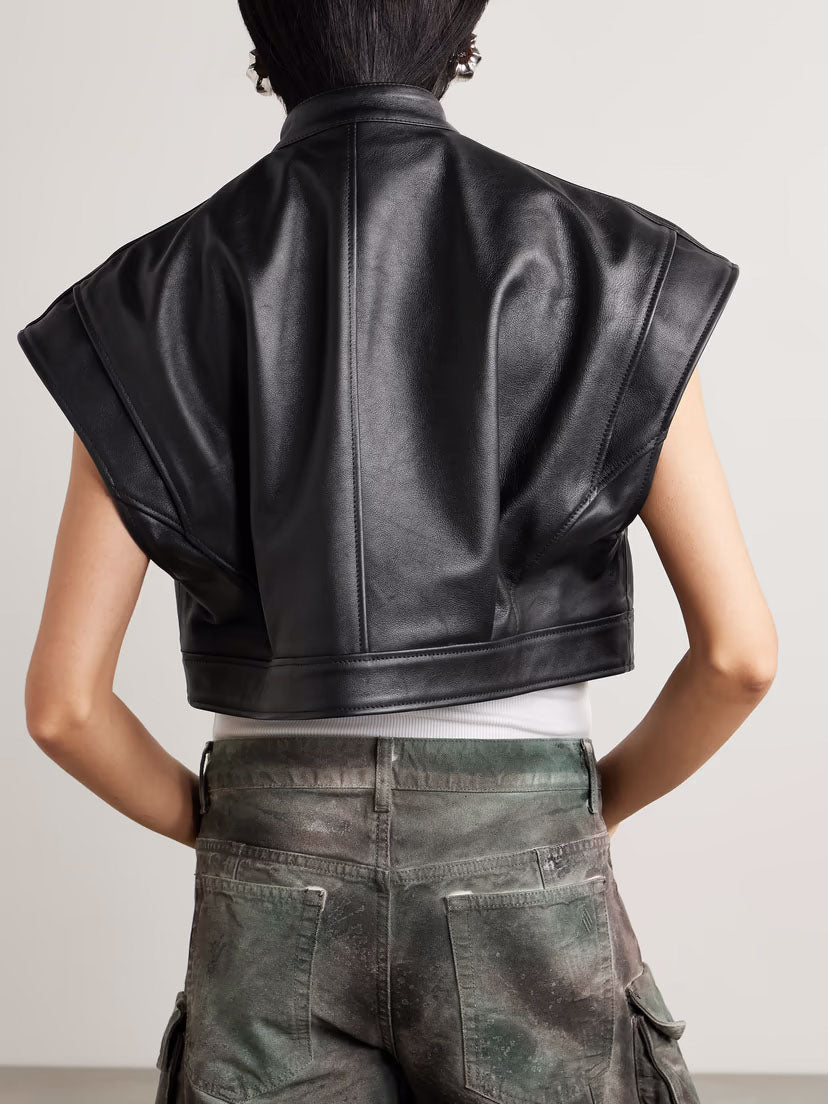 Women's Cropped Leather Vest