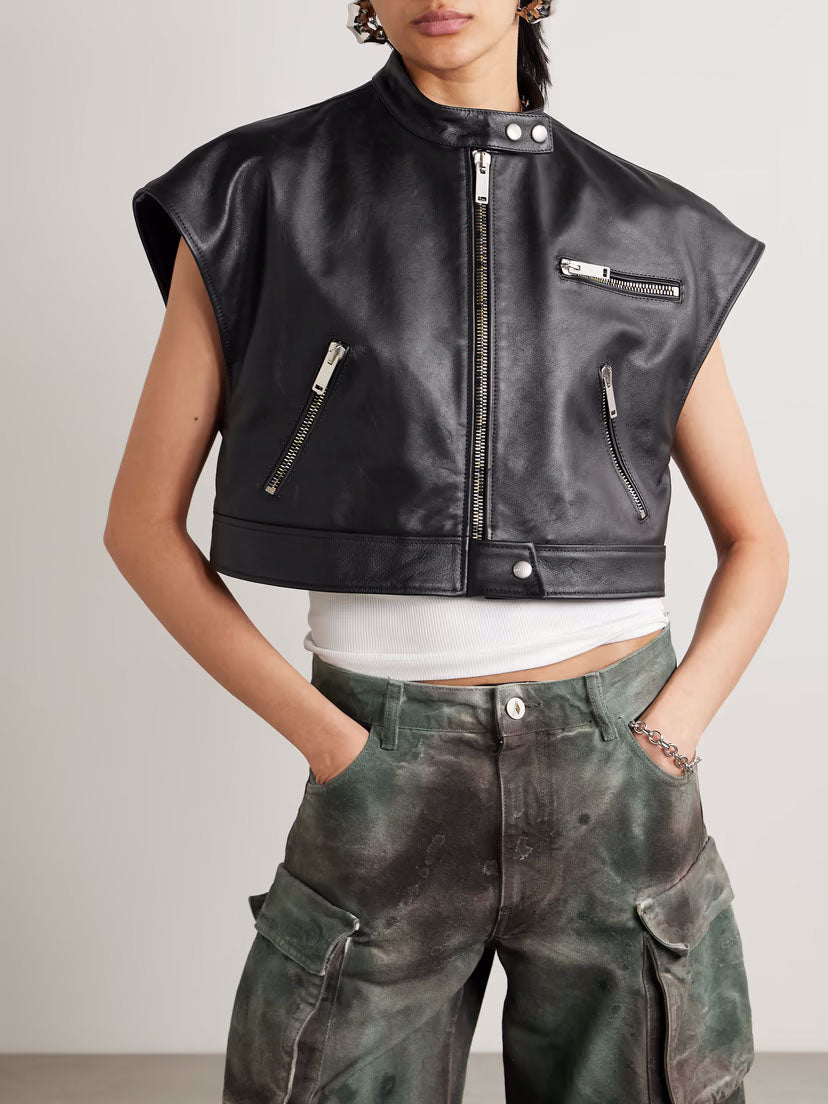 Women's Cropped Leather Vest