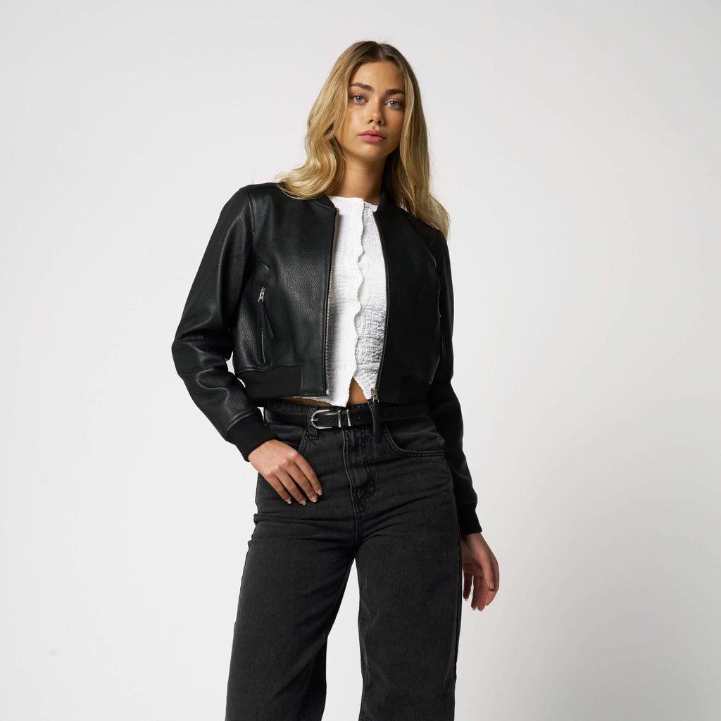 Women’s Cropped Textured Finish Bomber Jacket