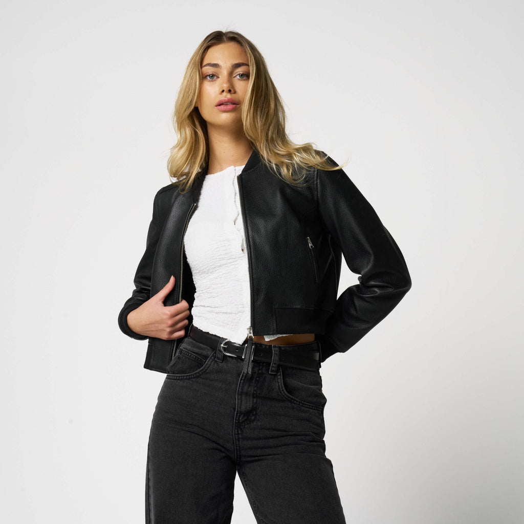 Women’s Cropped Textured Finish Bomber Jacket