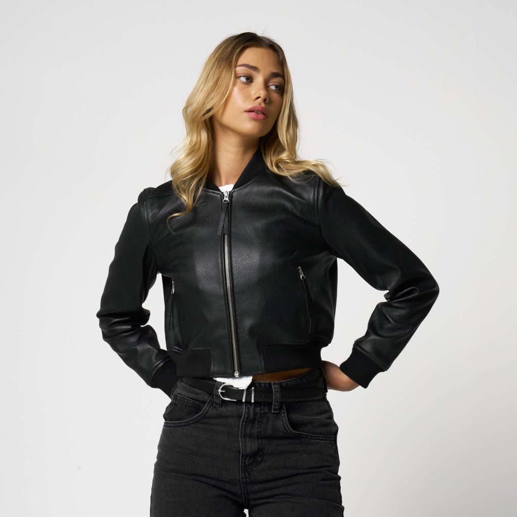 Women’s Cropped Textured Finish Bomber Jacket