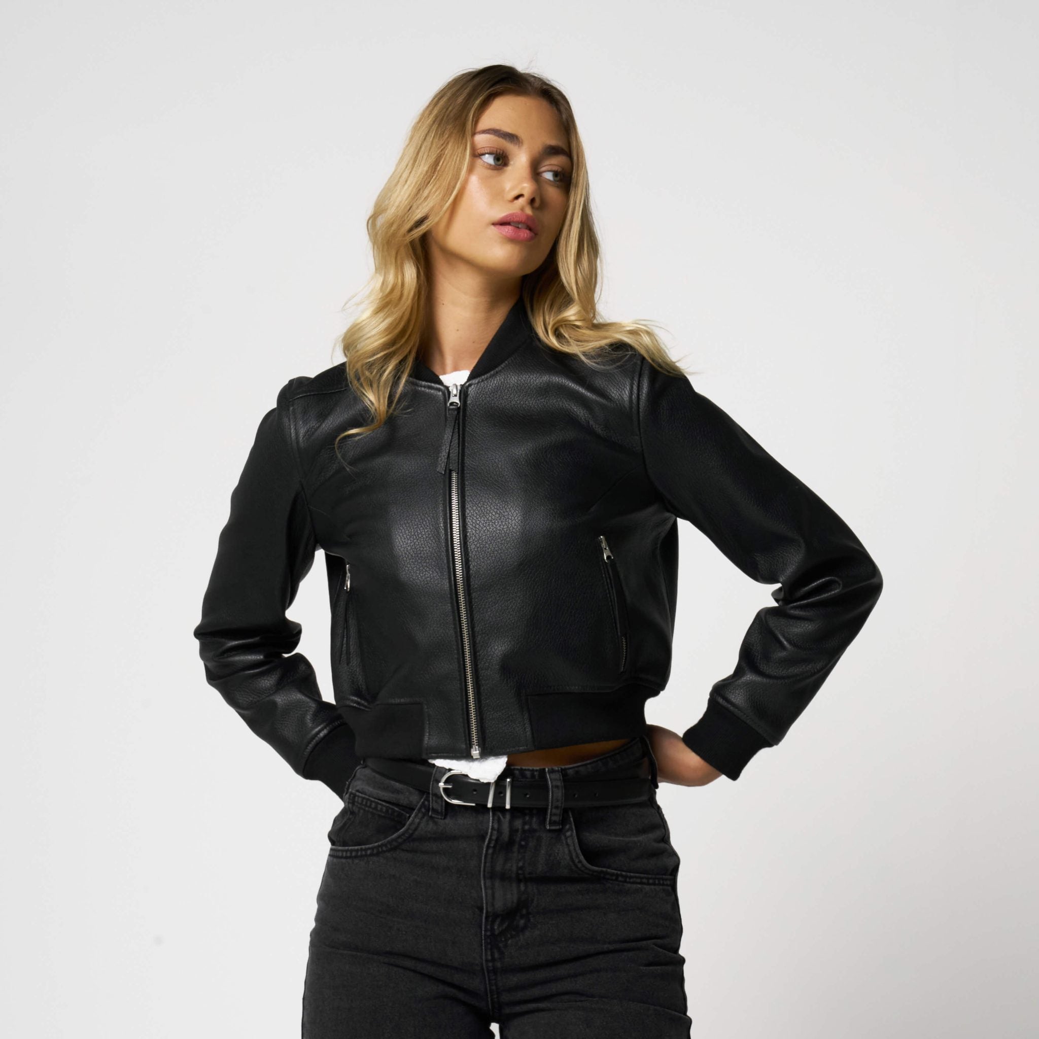 Women’s Cropped Textured Finish Bomber Jacket