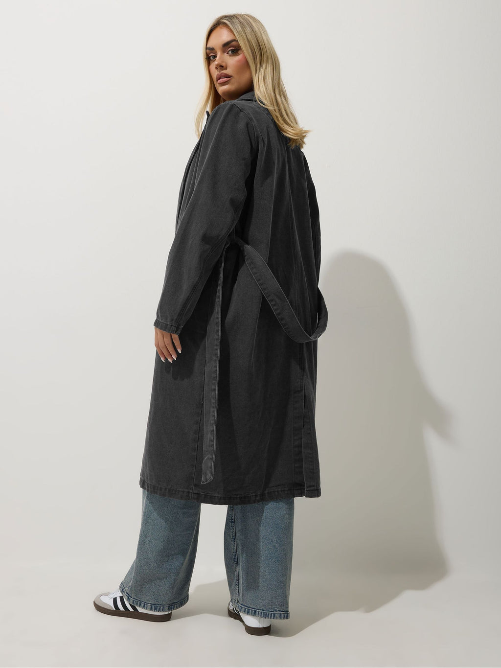 Women's Curve Black Longline Denim Trench Coat