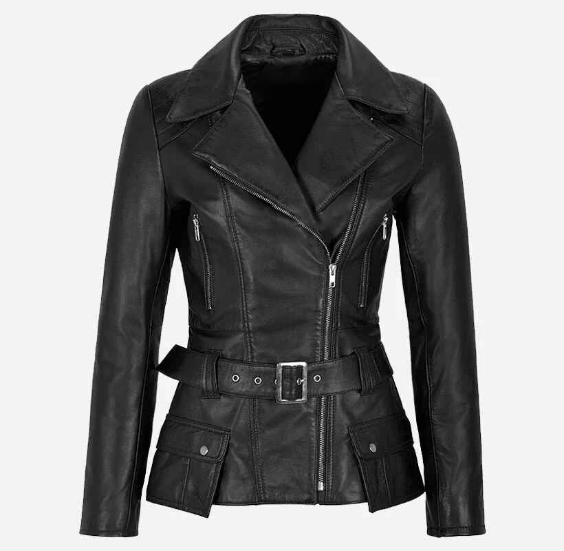 Women's DESIRE Belted Leather Short Trench Jacket