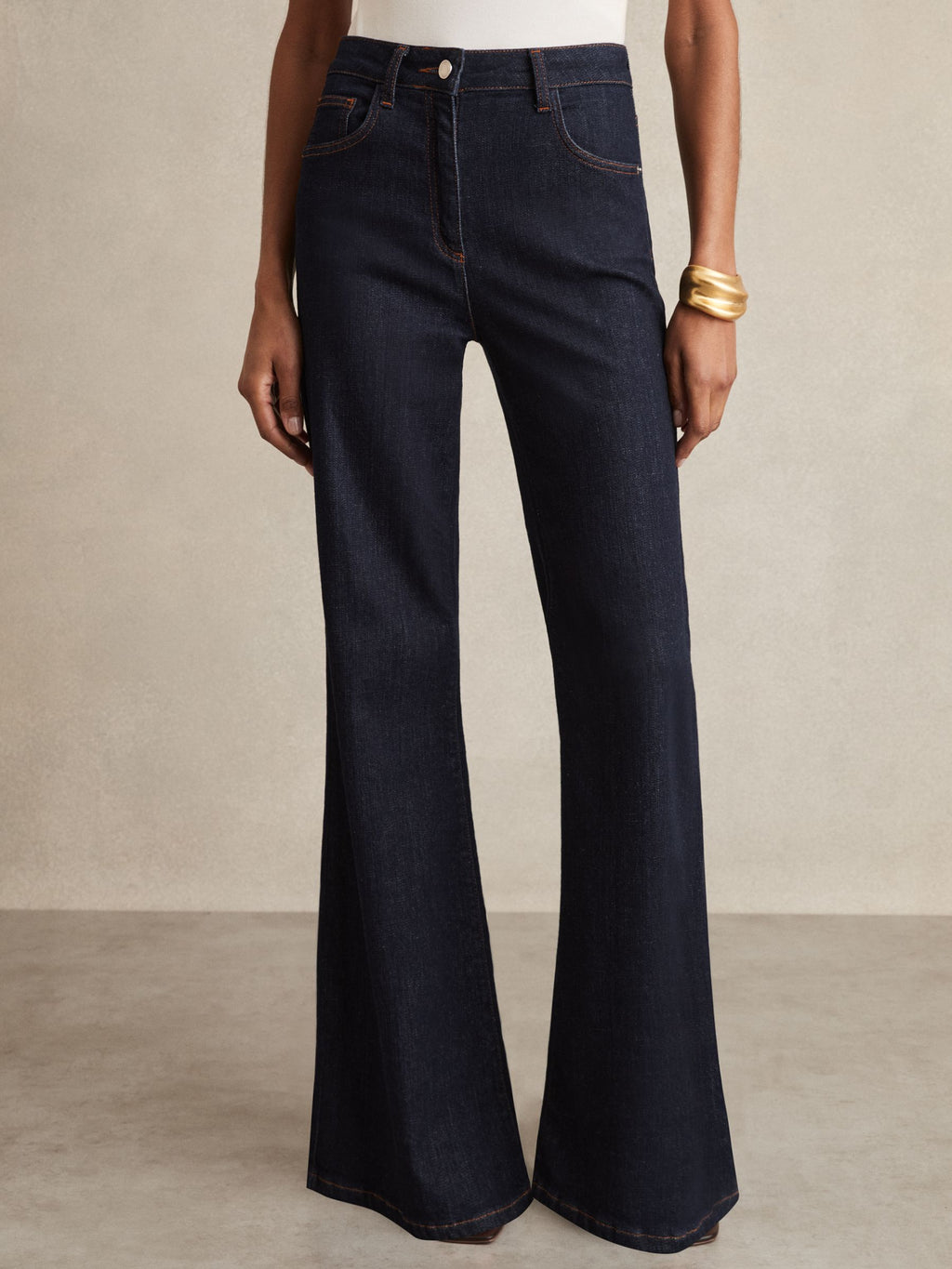 Women's Dark Blue Mid-Rise Flared Pants