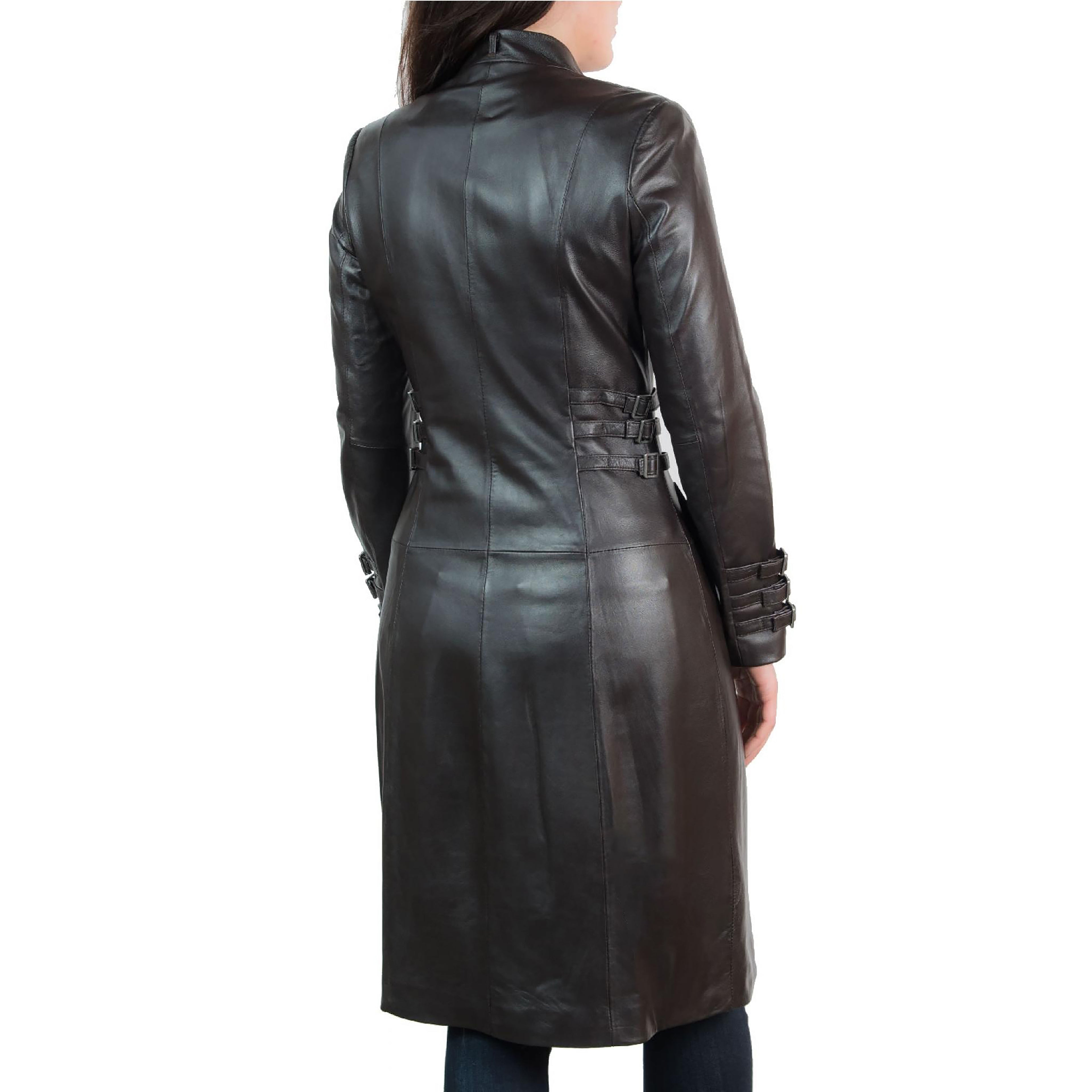 Women's Dark Brown 7/8th length Leather Trench Coat