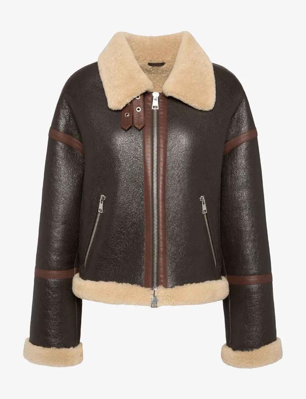 Dunkelbraune Ami Paris Leder-Shearlingjacke für Damen