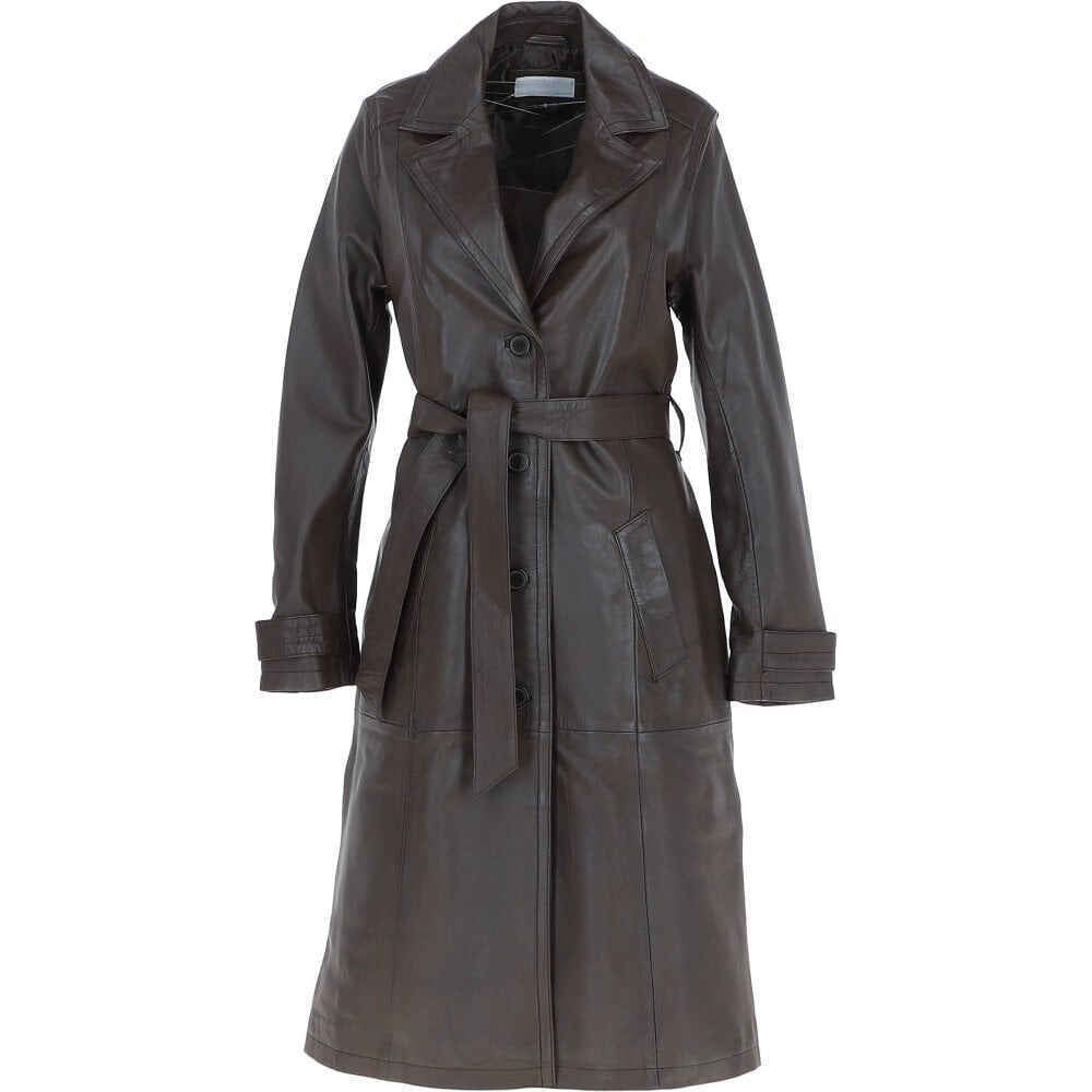 Women's Dark Brown Elegant Longline Regular Fit Leather Trench Coat