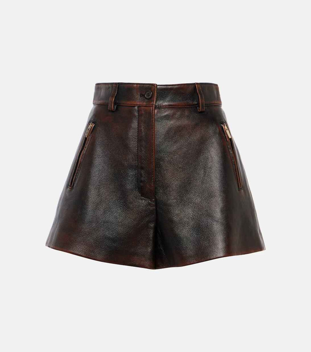 Women's Dark Brown Lamb Leather Shorts