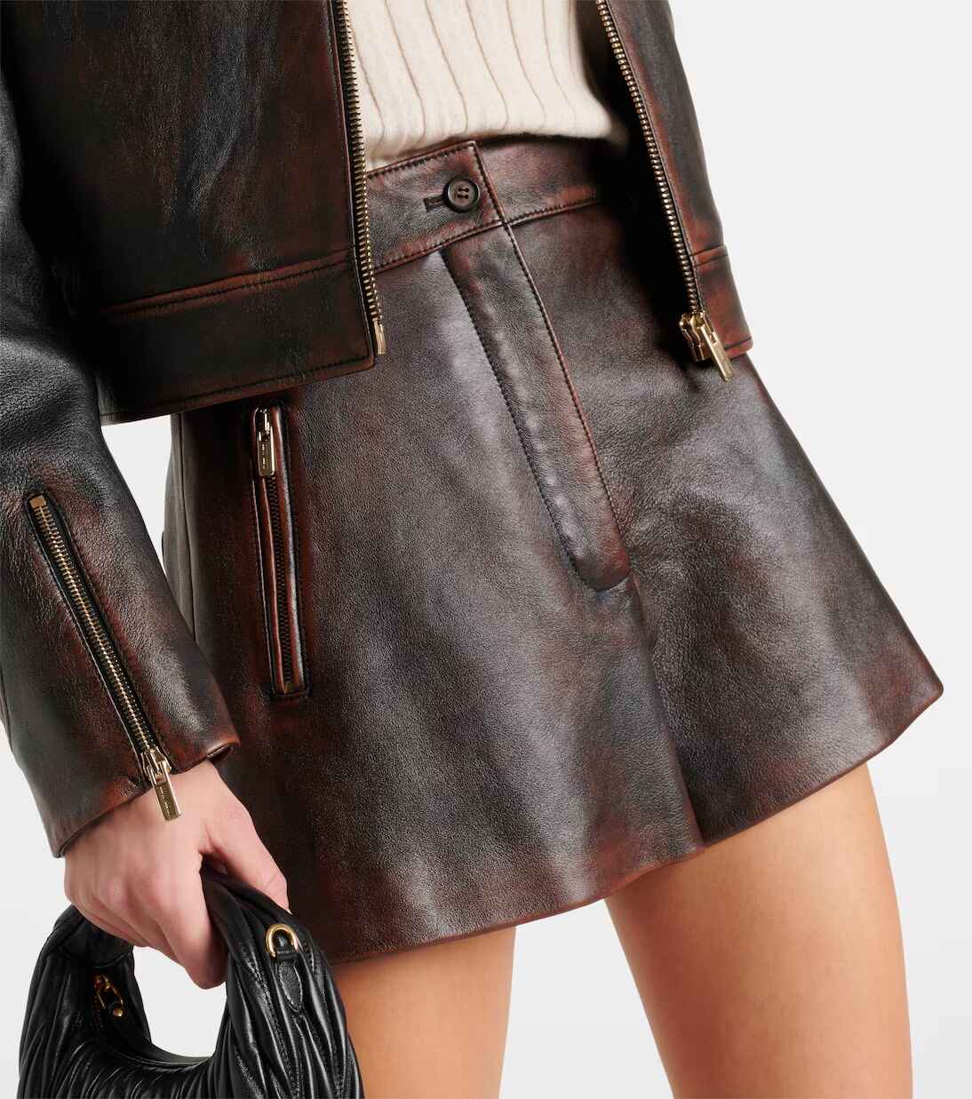 Women's Dark Brown Lamb Leather Shorts