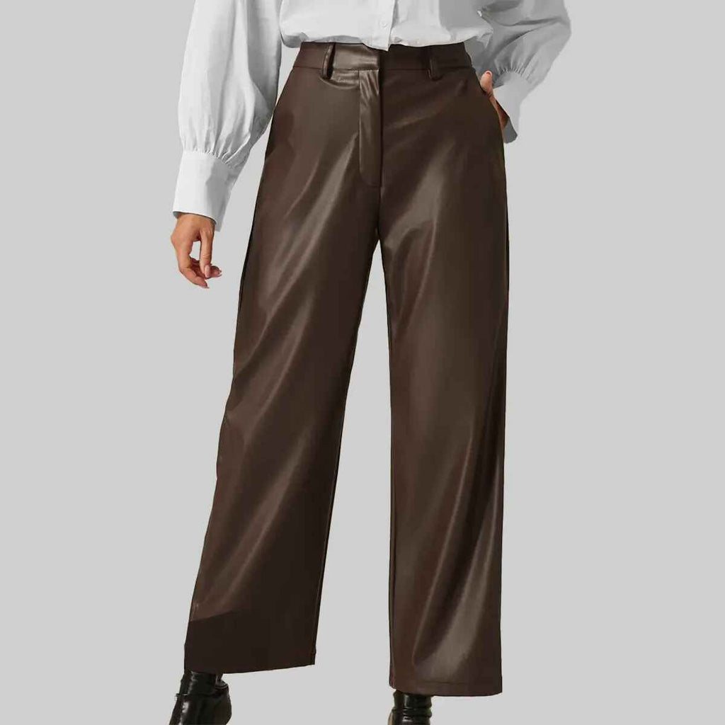 Women’s Dark Brown Leather Pant Wide