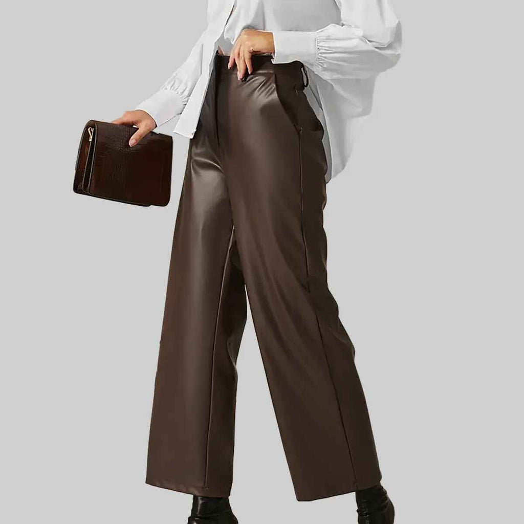 Women’s Dark Brown Leather Pant Wide
