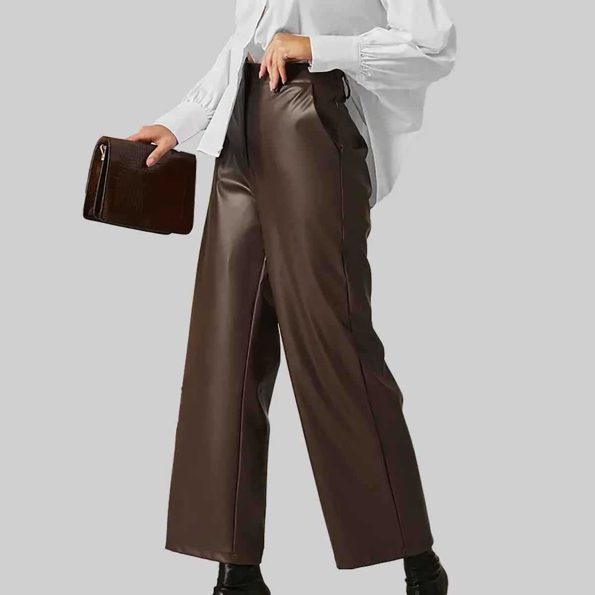 Women’s Dark Brown Leather Pant Wide