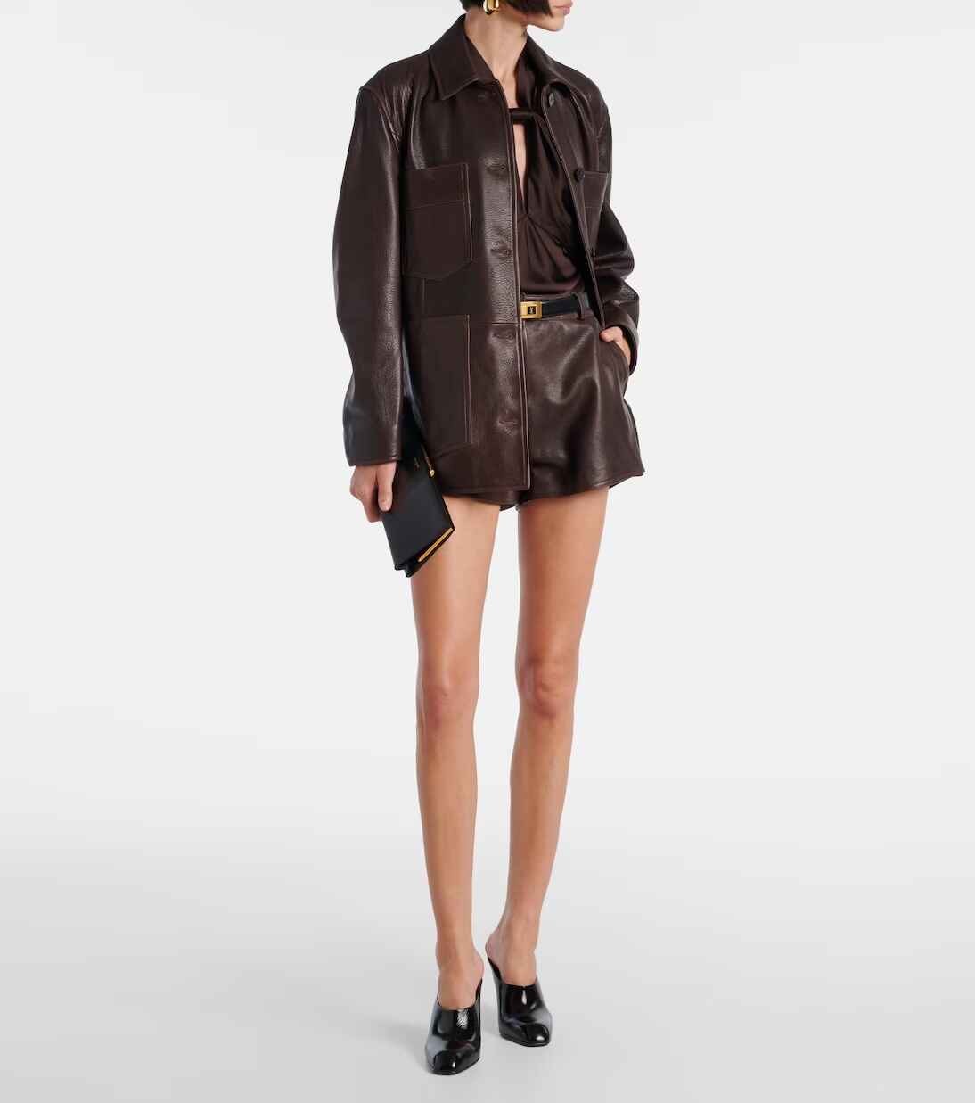 Women's Dark Brown Leontine Leather Shorts