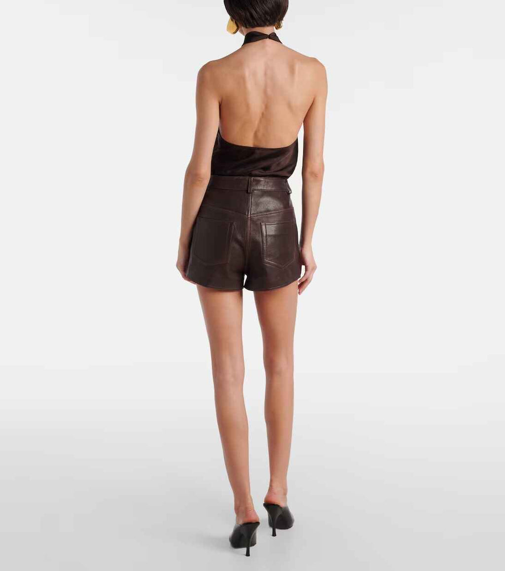 Women's Dark Brown Leontine Leather Shorts