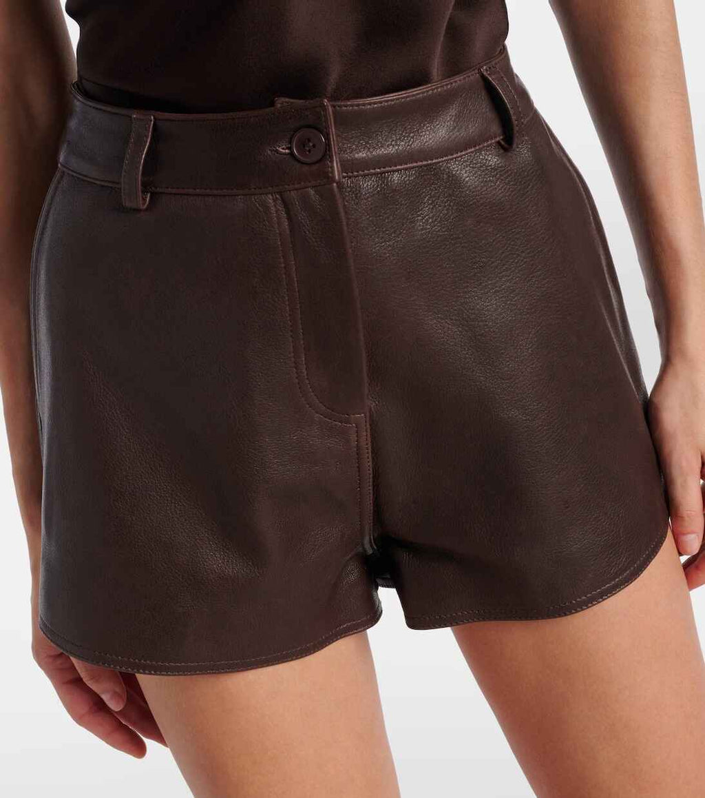 Women's Dark Brown Leontine Leather Shorts