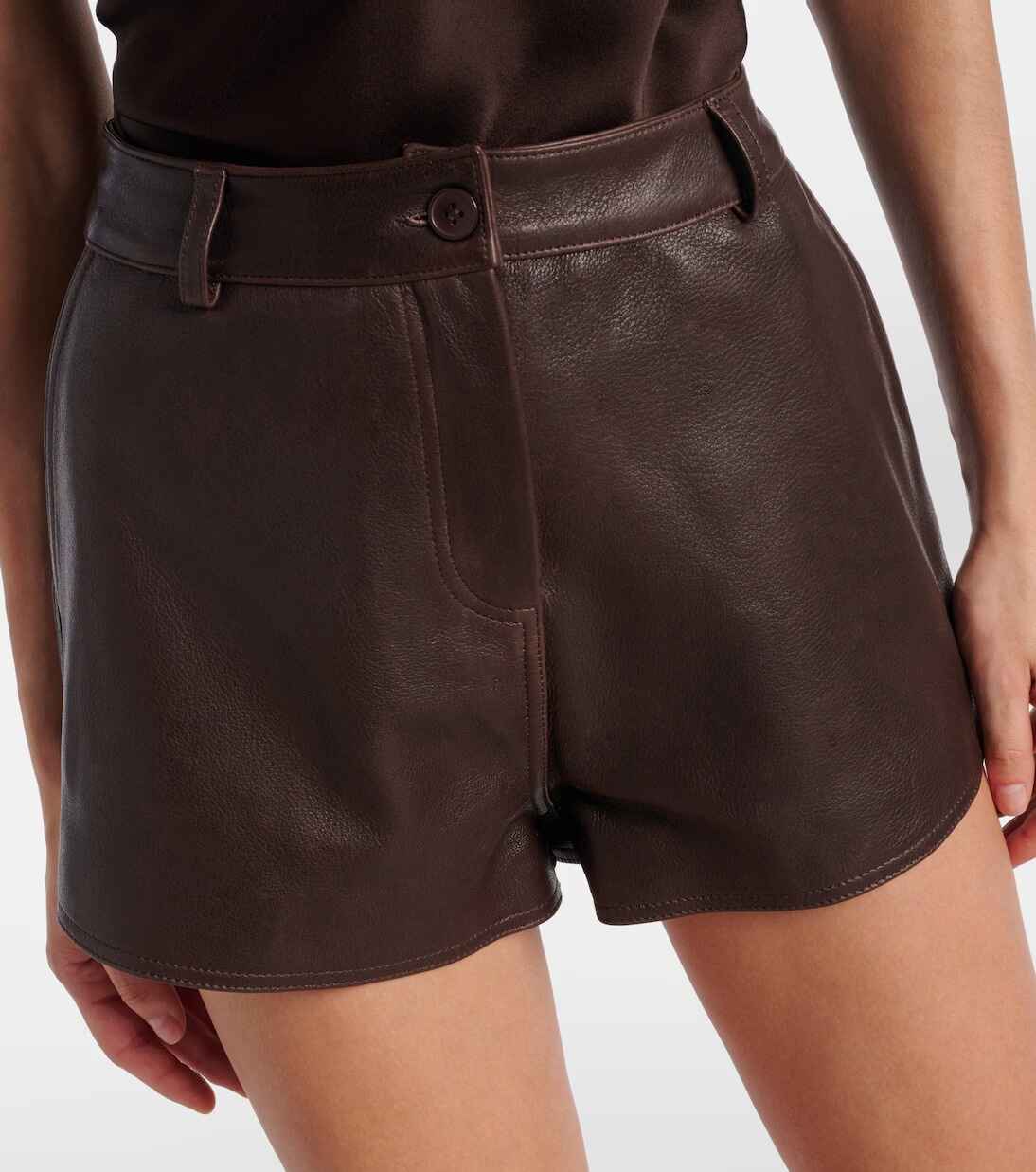 Women's Dark Brown Leontine Leather Shorts