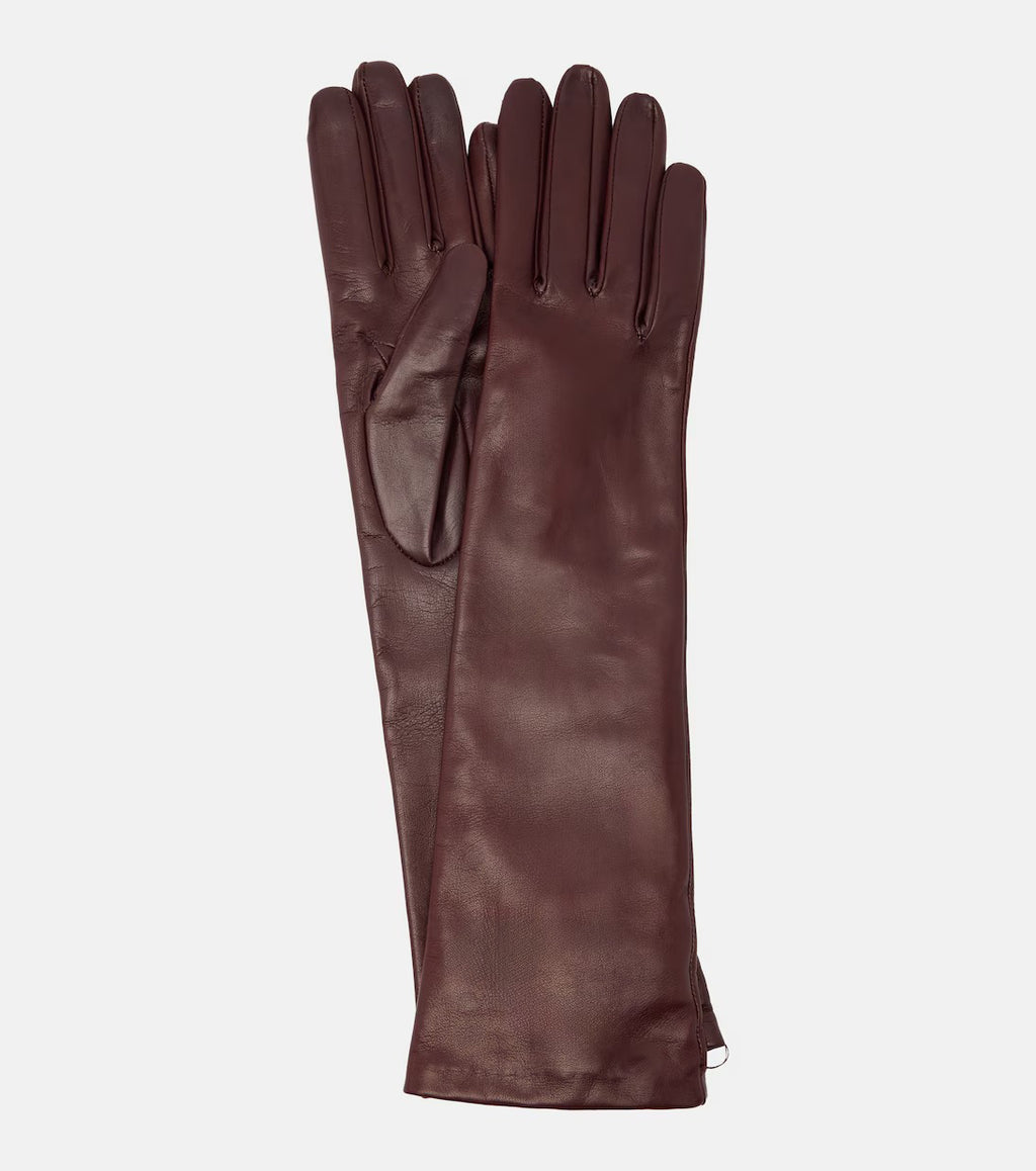 Women's Dark Brown Long Leather Gloves