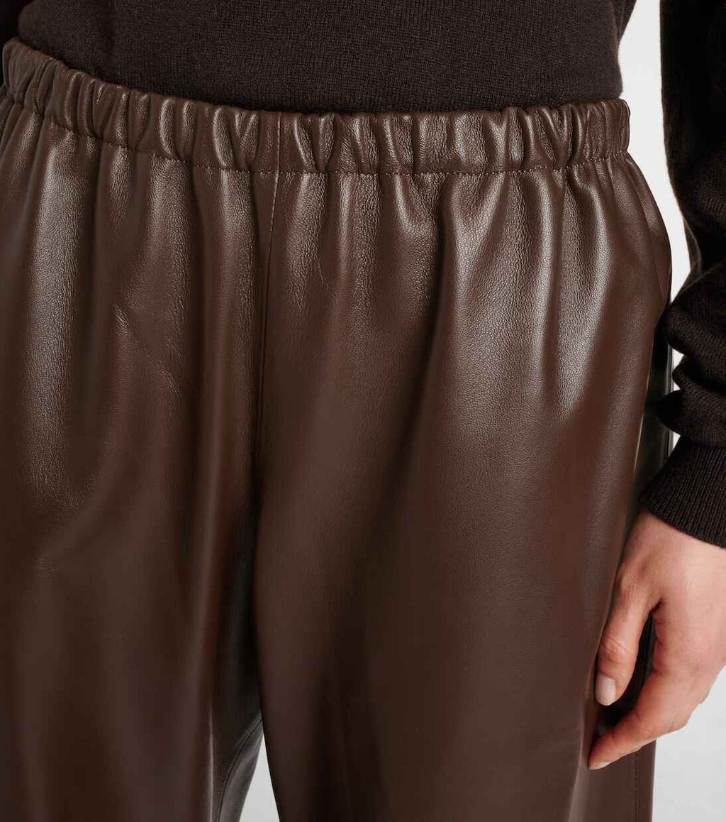 Women's Dark Brown Olan Wide Leg Leather Pants
