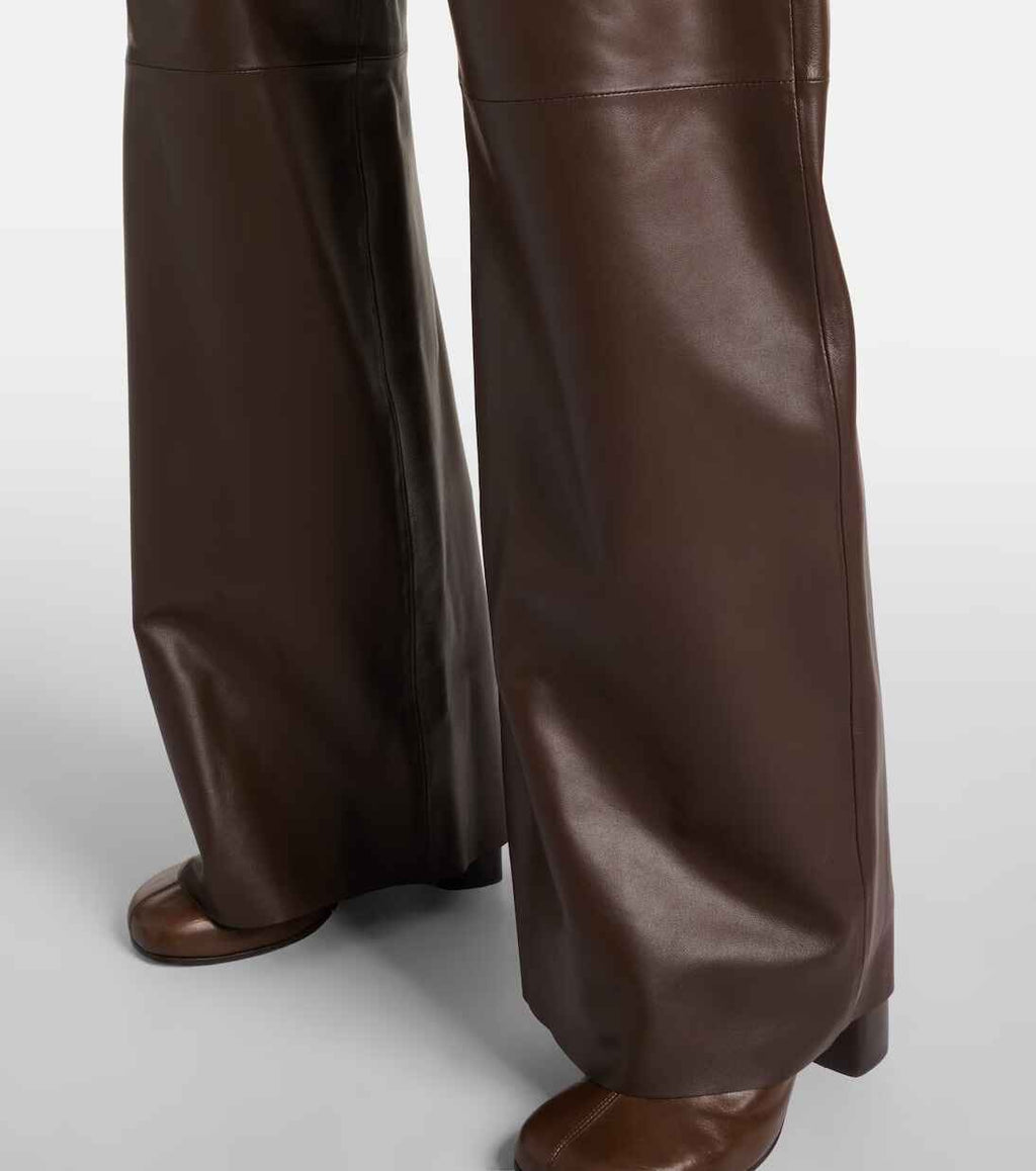 Women's Dark Brown Olan Wide Leg Leather Pants